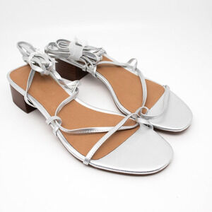 MADEWELL Silver Leather Lace Up Gladiator Strappy Sandals Shoes SIZE 8.5